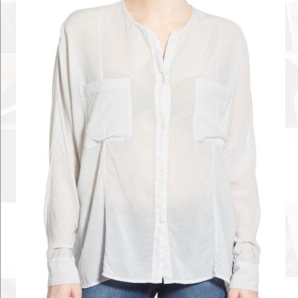 James Perse semi-sheer silk blend boxy relaxed fit oversized button down blouse - Picture 2 of 15